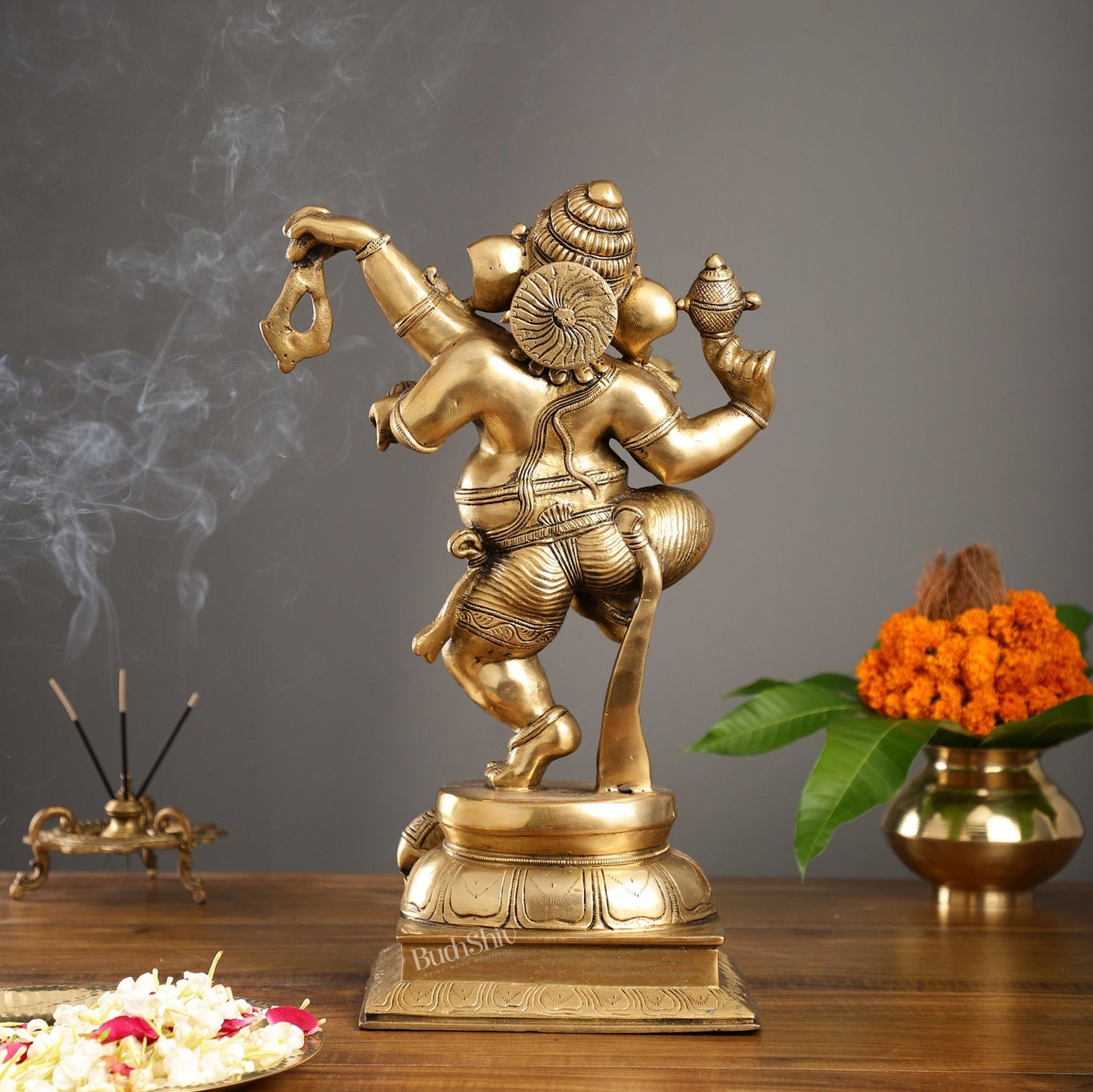Brass Dancing Ganesha Statue - 17 inch height antique finish