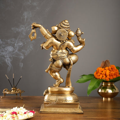 Brass Dancing Ganesha Statue - 17 inch height antique finish