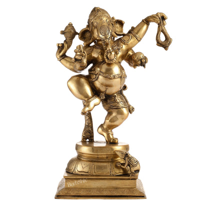 Brass Dancing Ganesha Statue - 17 inch height antique finish