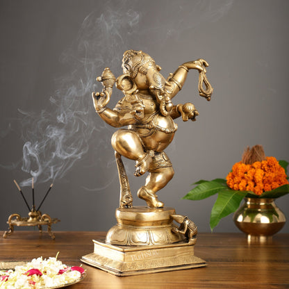 Brass Dancing Ganesha Statue - 17 inch height antique finish