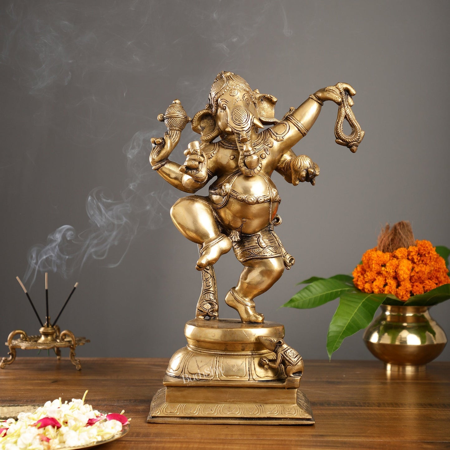 Brass Dancing Ganesha Statue - 17 inch height antique finish