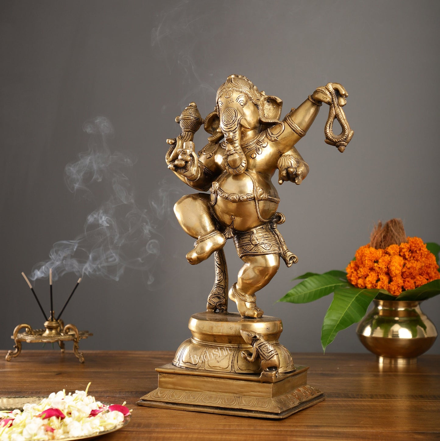 Brass Dancing Ganesha Statue - 17 inch height antique finish
