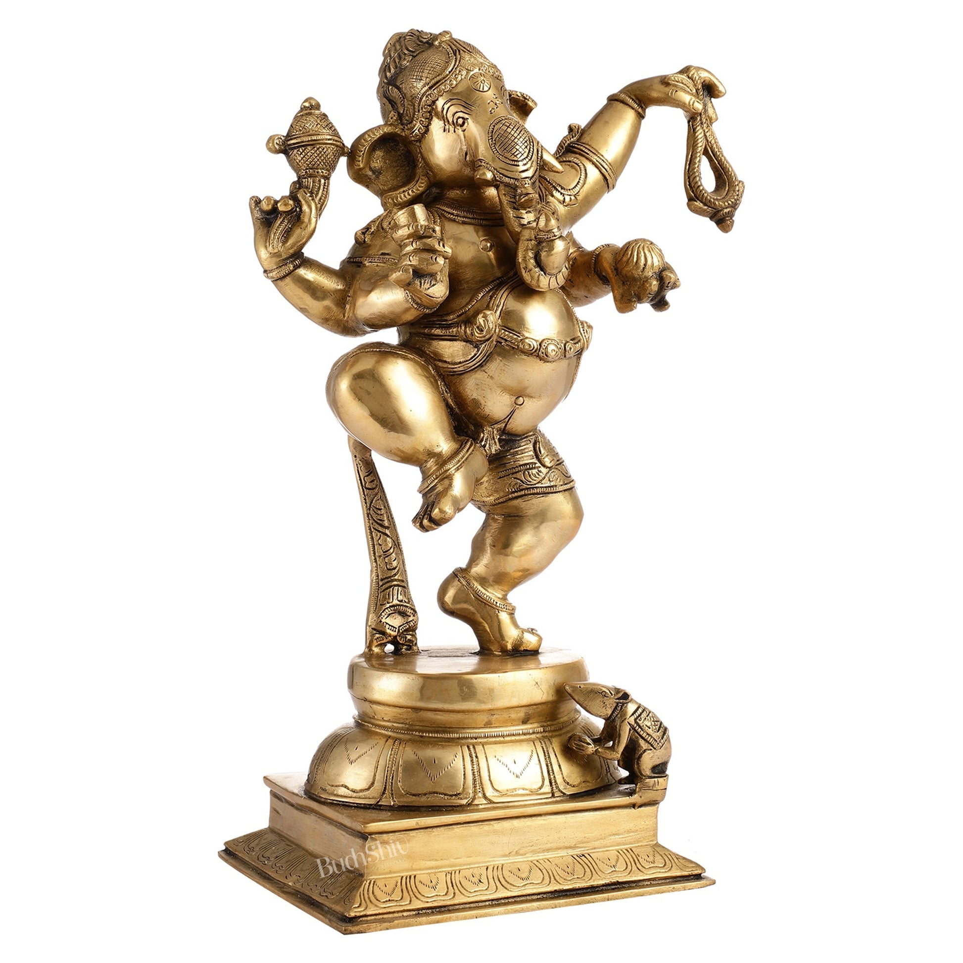 Brass Dancing Ganesha Statue - 17 inch height antique finish