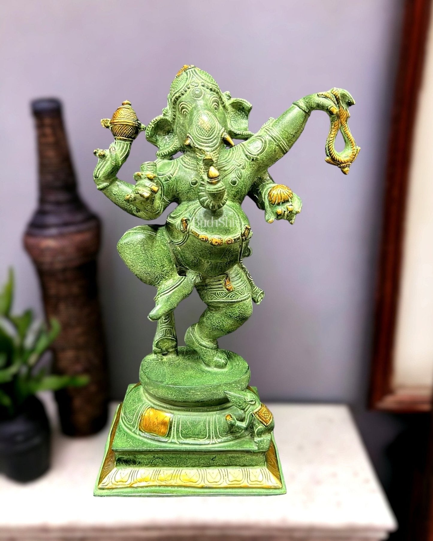 Brass Dancing Ganesha Statue - 17 inch height