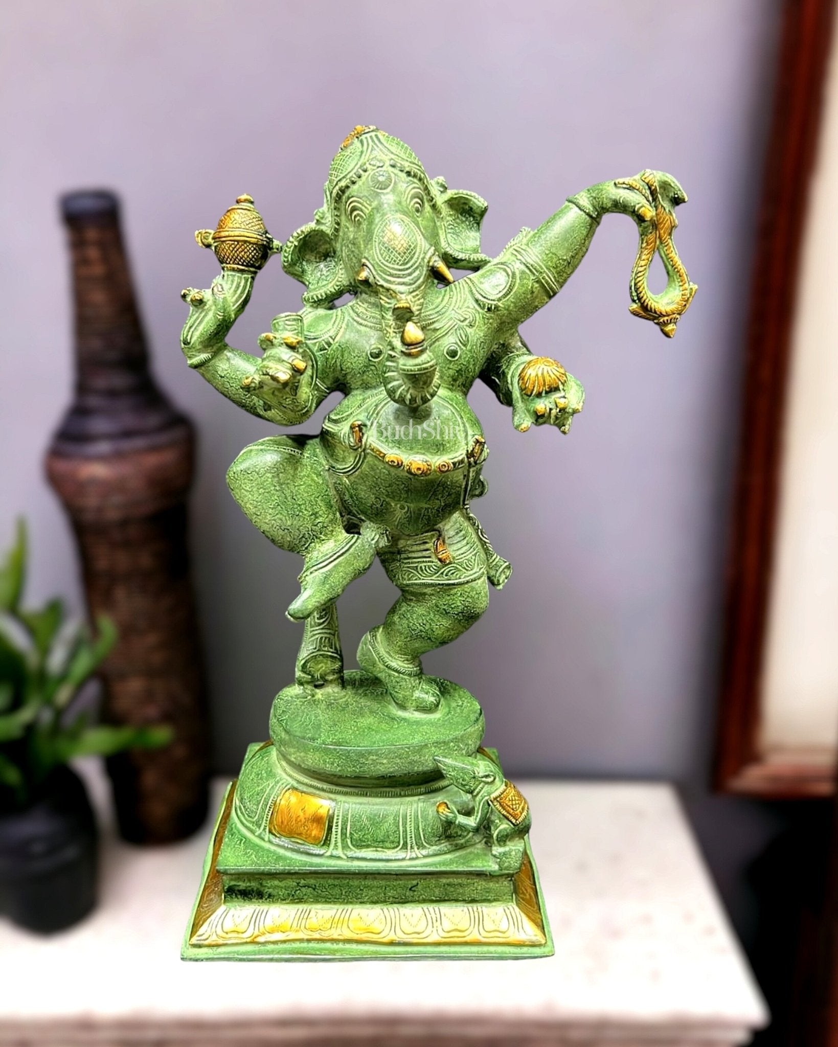 Brass Dancing Ganesha Statue - 17 inch height