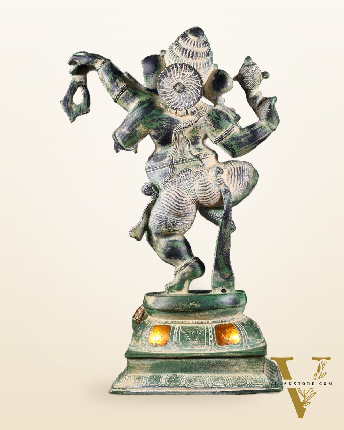 Brass Dancing Ganesha Statue - 17 inch vintage green patina