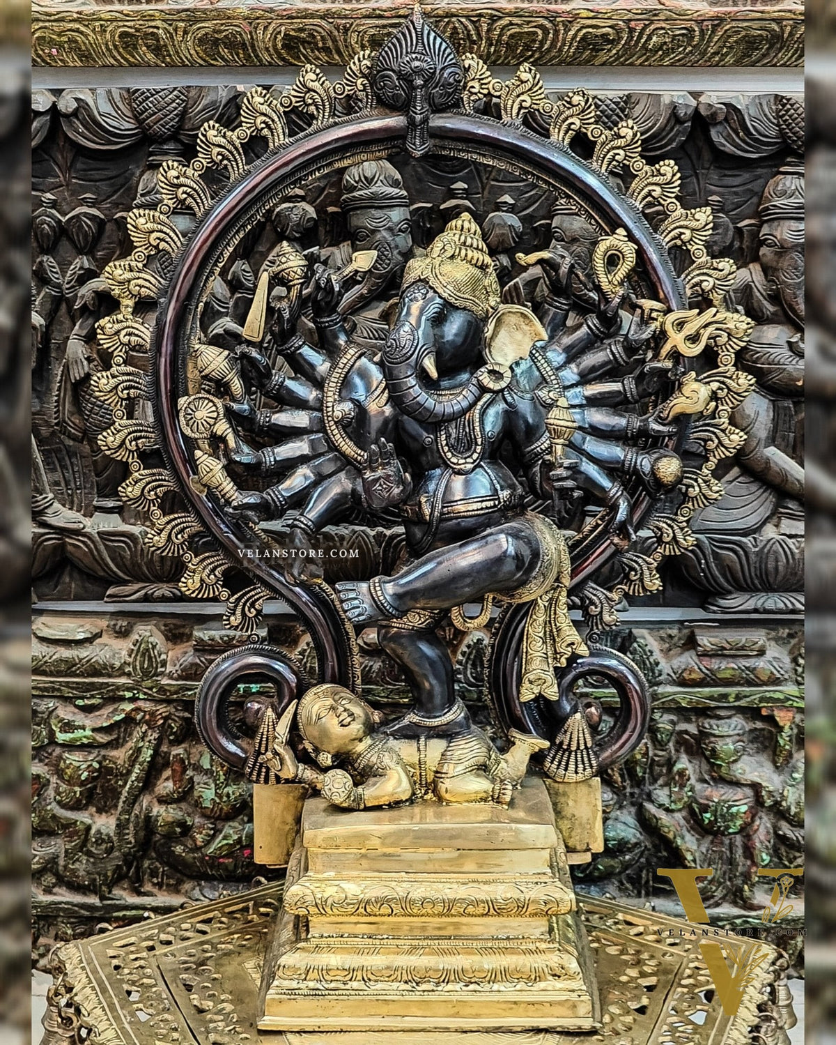 Brass Dancing Ganesha Statue 25" Black gold