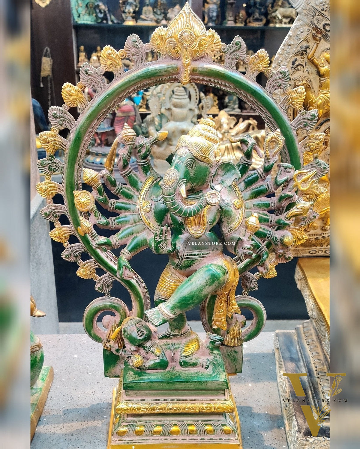 Brass Dancing Ganesha Statue 25" Sand Green