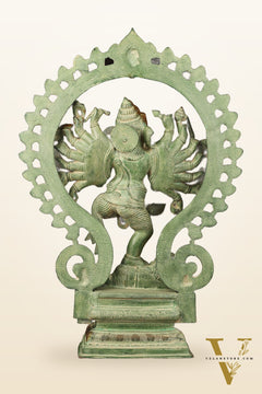Brass Dancing Ganesha Statue - 25.5" Height, Antique Green Patina Finish