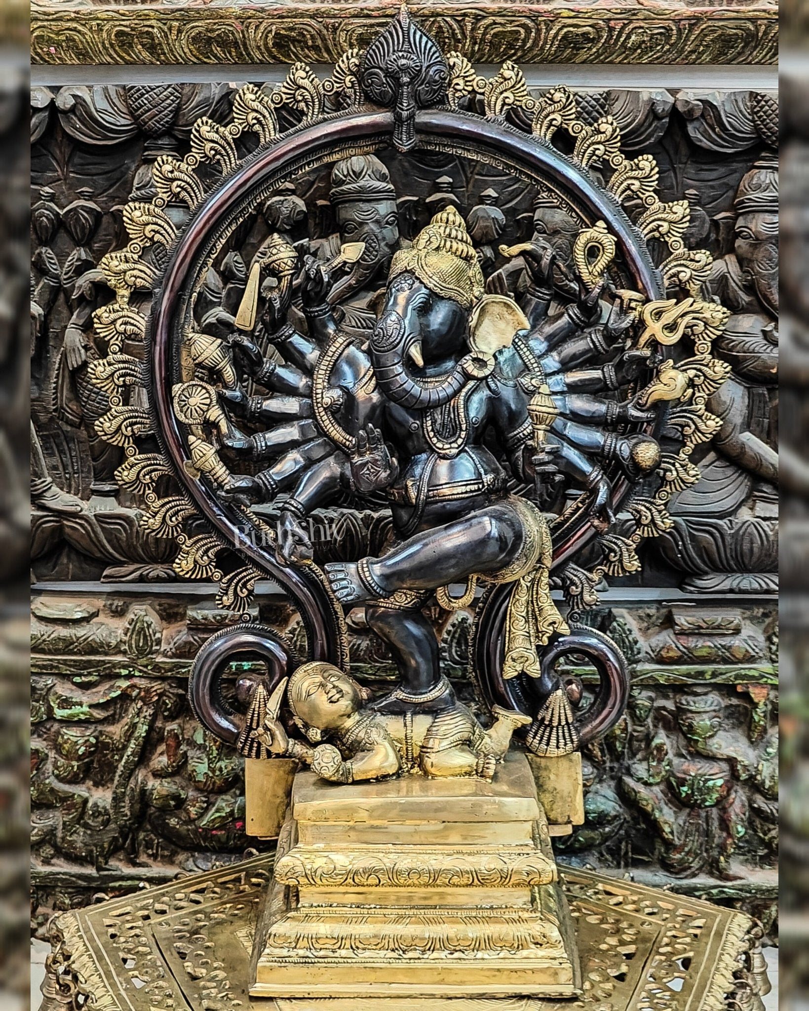 Brass Dancing Ganesha Statue 25" Black gold