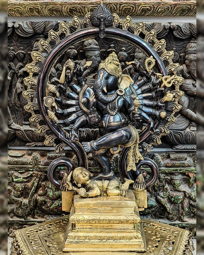 Brass Dancing Ganesha Statue 25" Black gold