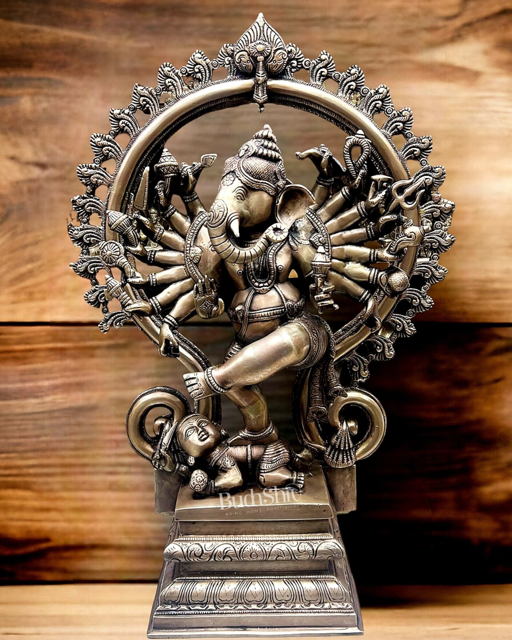 Brass Dancing Ganesha Statue 25" chola Brown