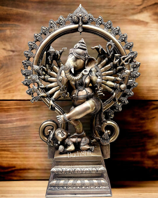Brass Dancing Ganesha Statue 25" chola Brown