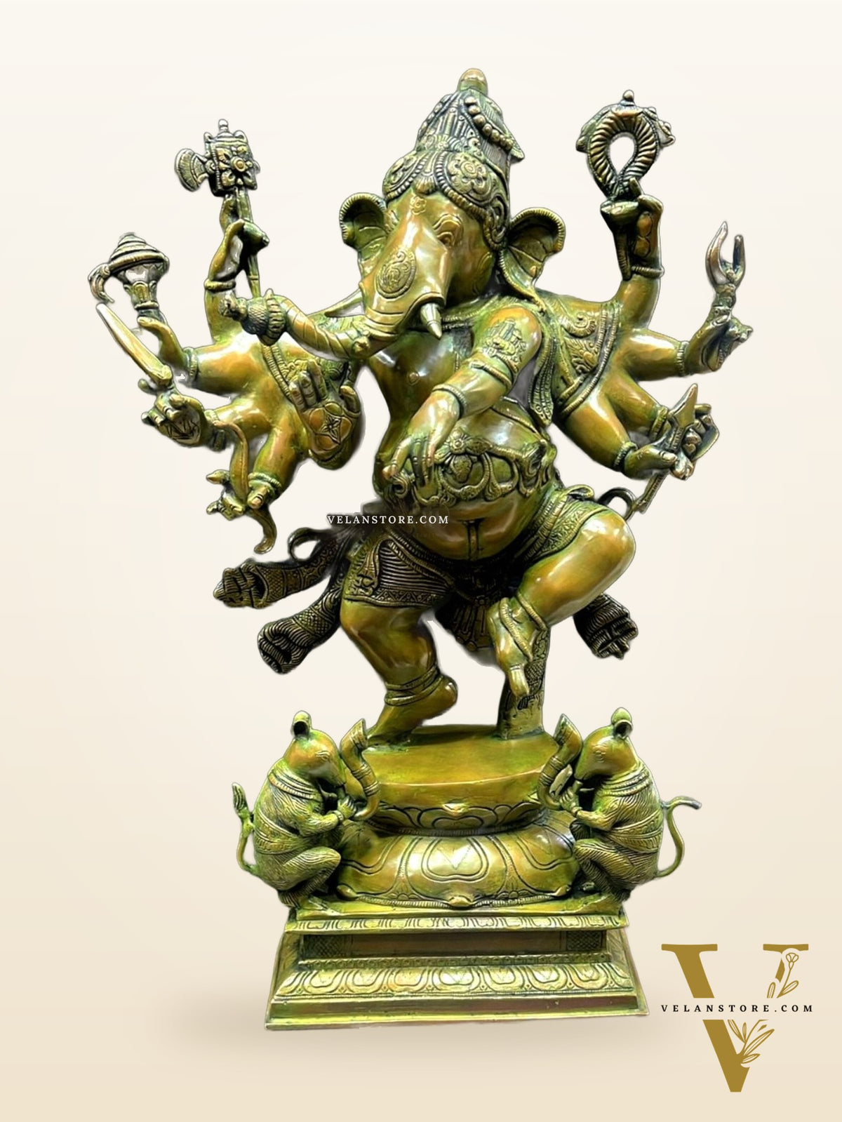 Brass Dancing Ganesha Statue - 26 Inch, Antique Bronze Patina Finish