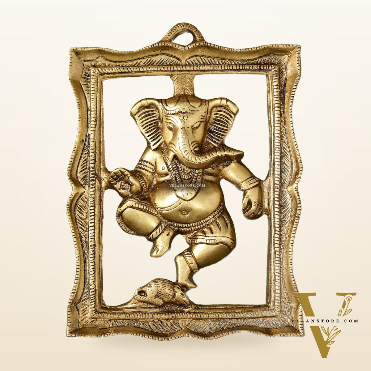 Brass Dancing Ganesha Wall Hanging - 8 x 6 inch