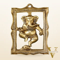 Brass Dancing Ganesha Wall Hanging - 8 x 6 inch
