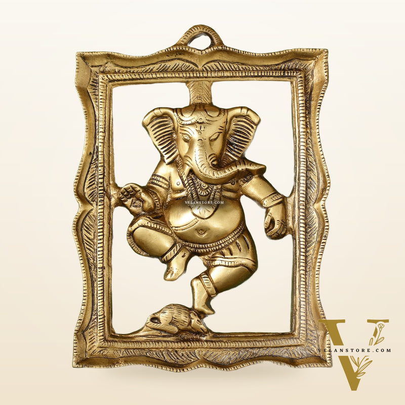 Brass Dancing Ganesha Wall Hanging - 8 x 6 inch