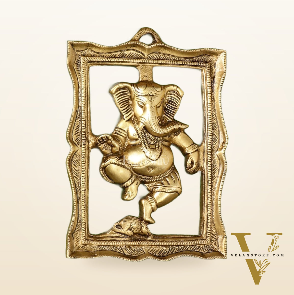 Brass Dancing Ganesha Wall Hanging - 8 x 6 inch