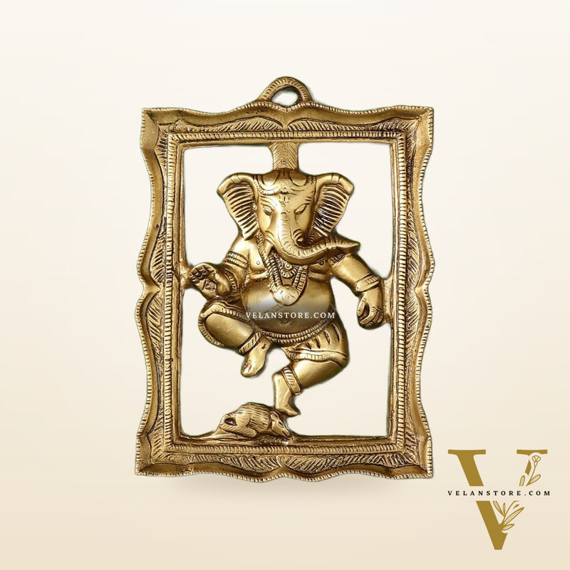 Brass Dancing Ganesha Wall Hanging - 8 x 6 inch