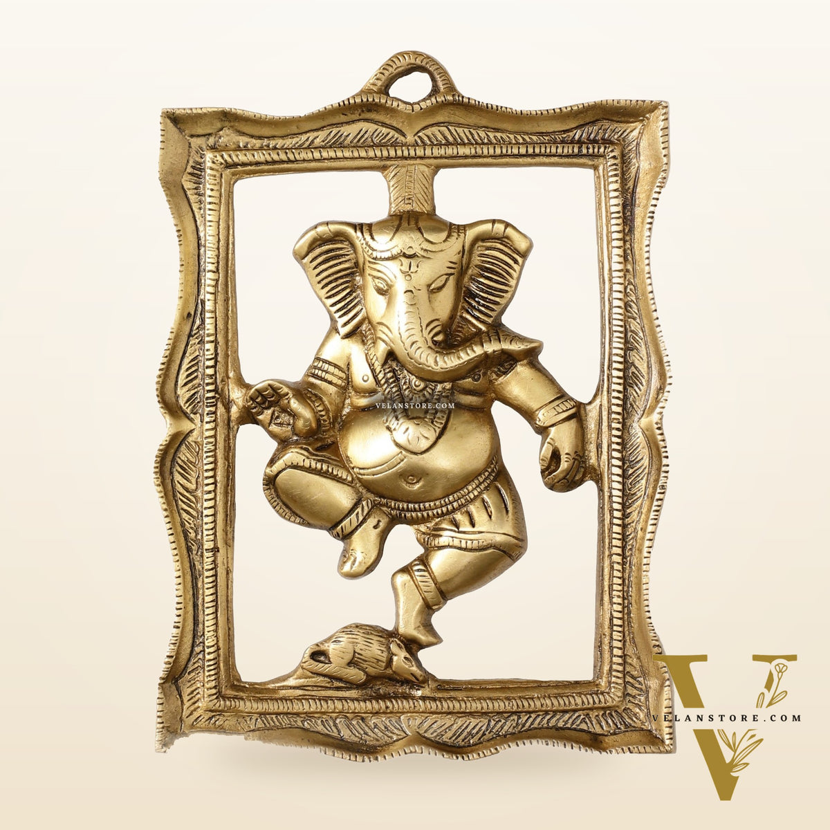 Brass Dancing Ganesha Wall Hanging - 8 x 6 inch