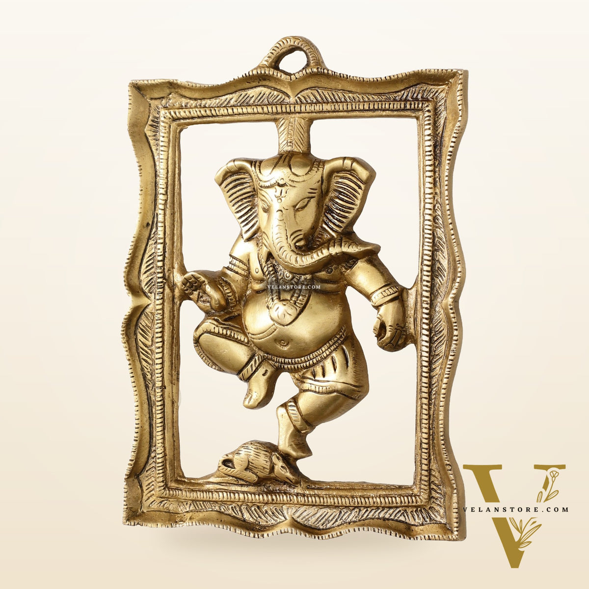 Brass Dancing Ganesha Wall Hanging - 8 x 6 inch