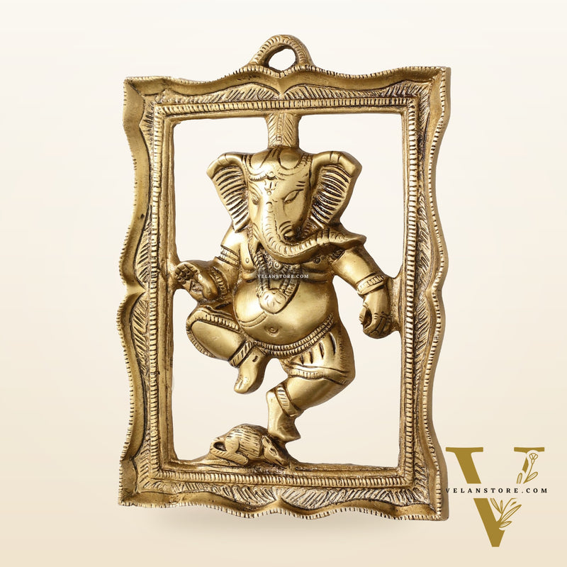 Brass Dancing Ganesha Wall Hanging - 8 x 6 inch