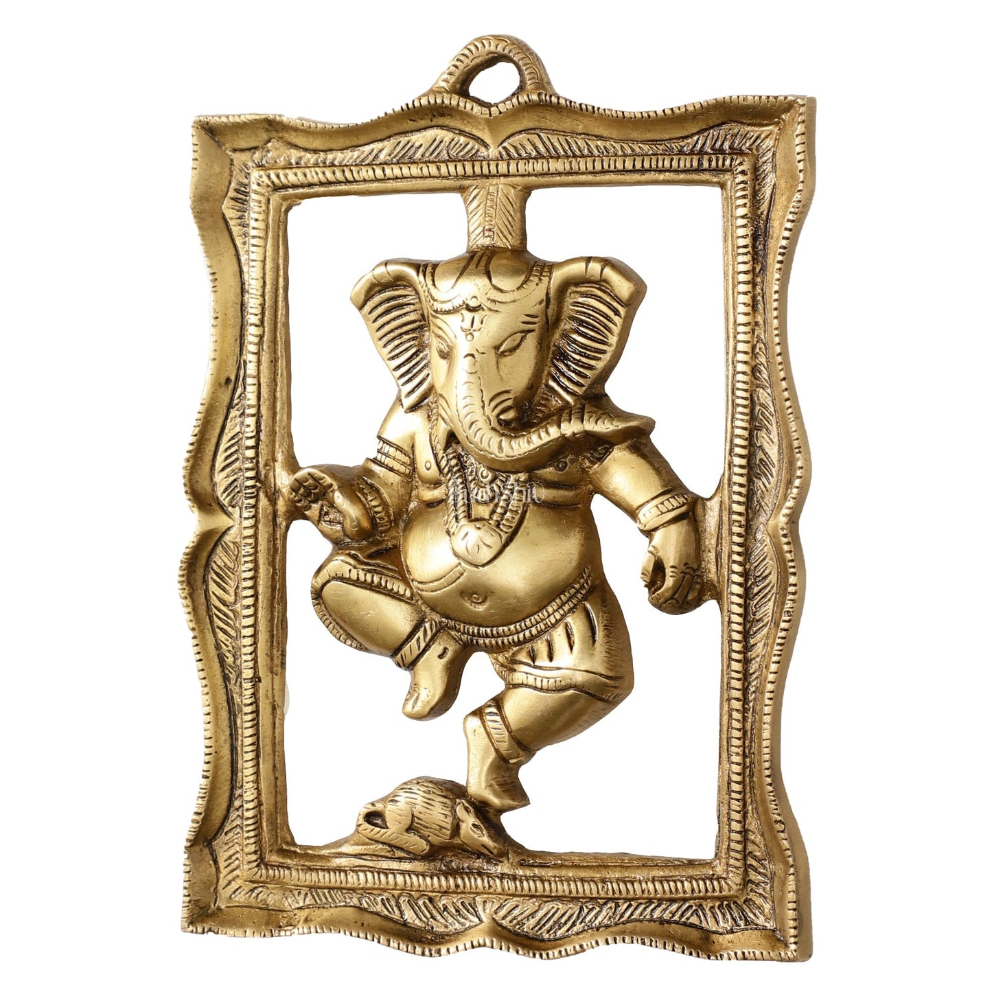 Brass Dancing Ganesha Wall Hanging - 8 x 6 inch