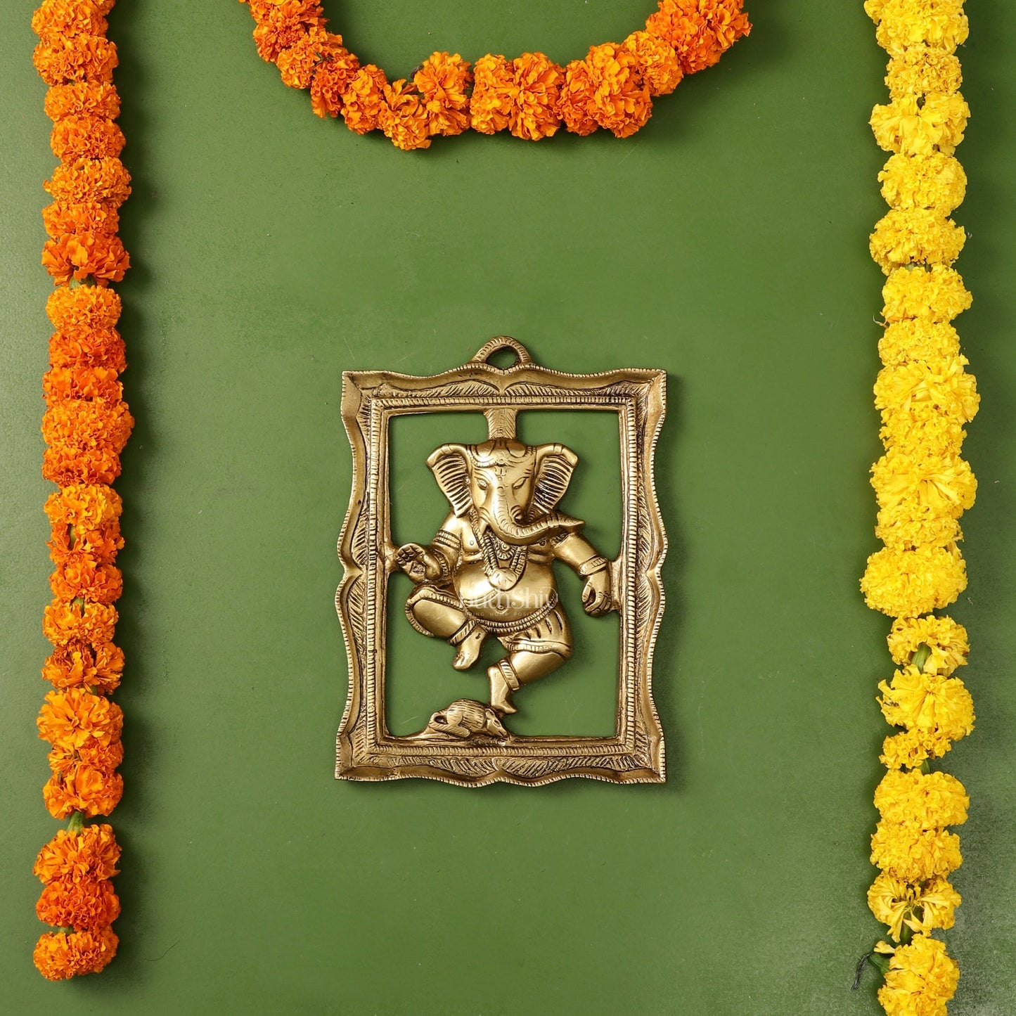 Brass Dancing Ganesha Wall Hanging - 8 x 6 inch