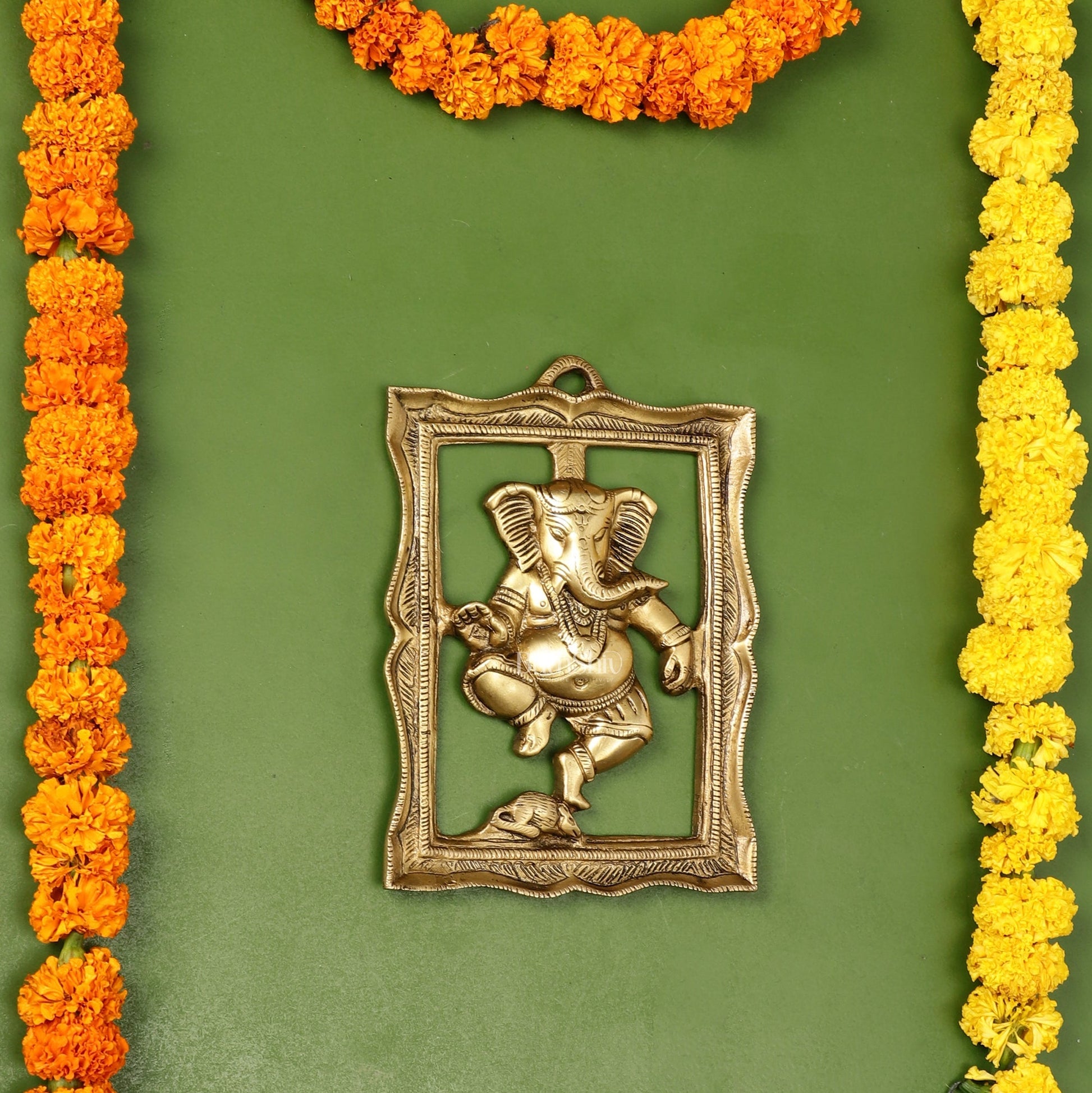 Brass Dancing Ganesha Wall Hanging - 8 x 6 inch