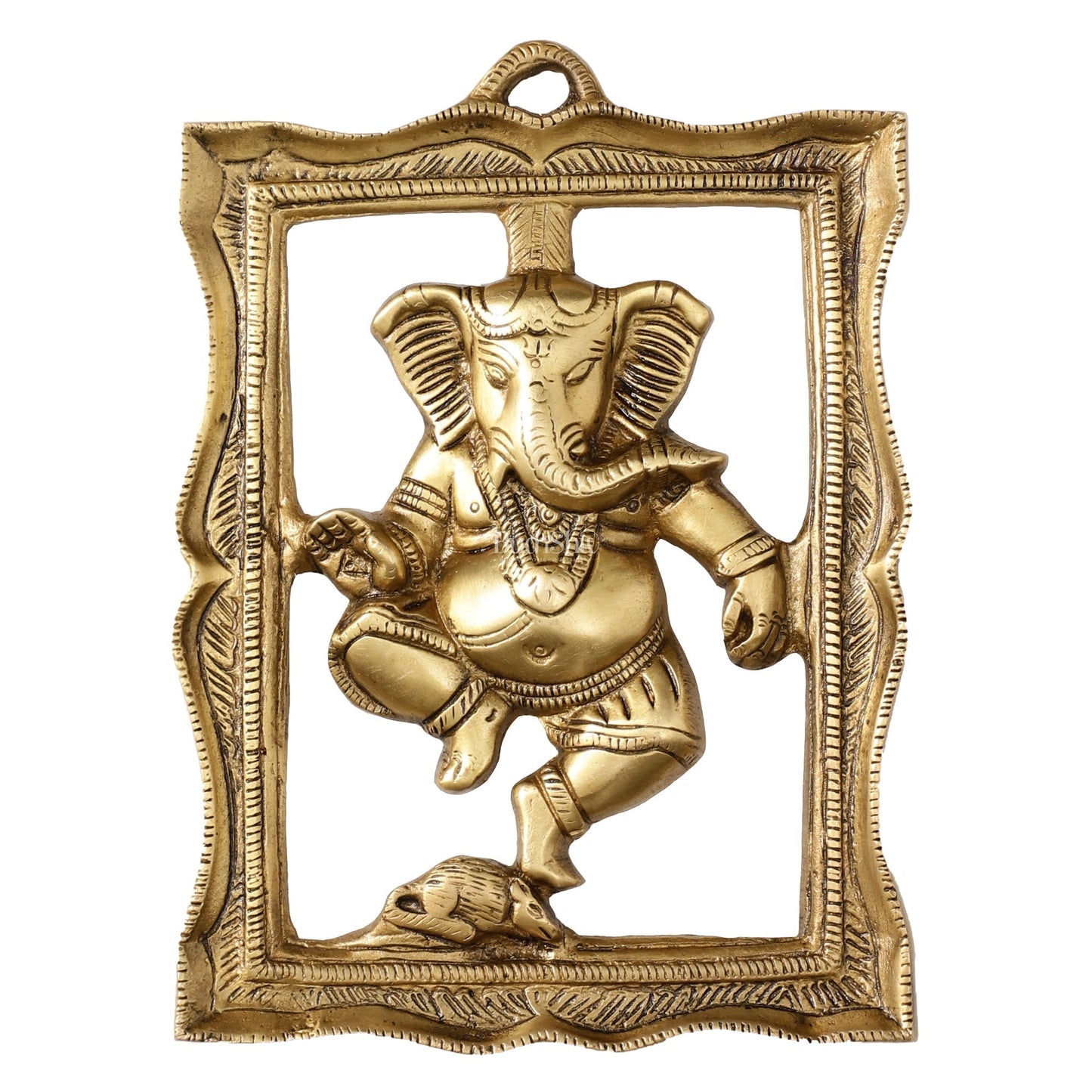 Brass Dancing Ganesha Wall Hanging - 8 x 6 inch