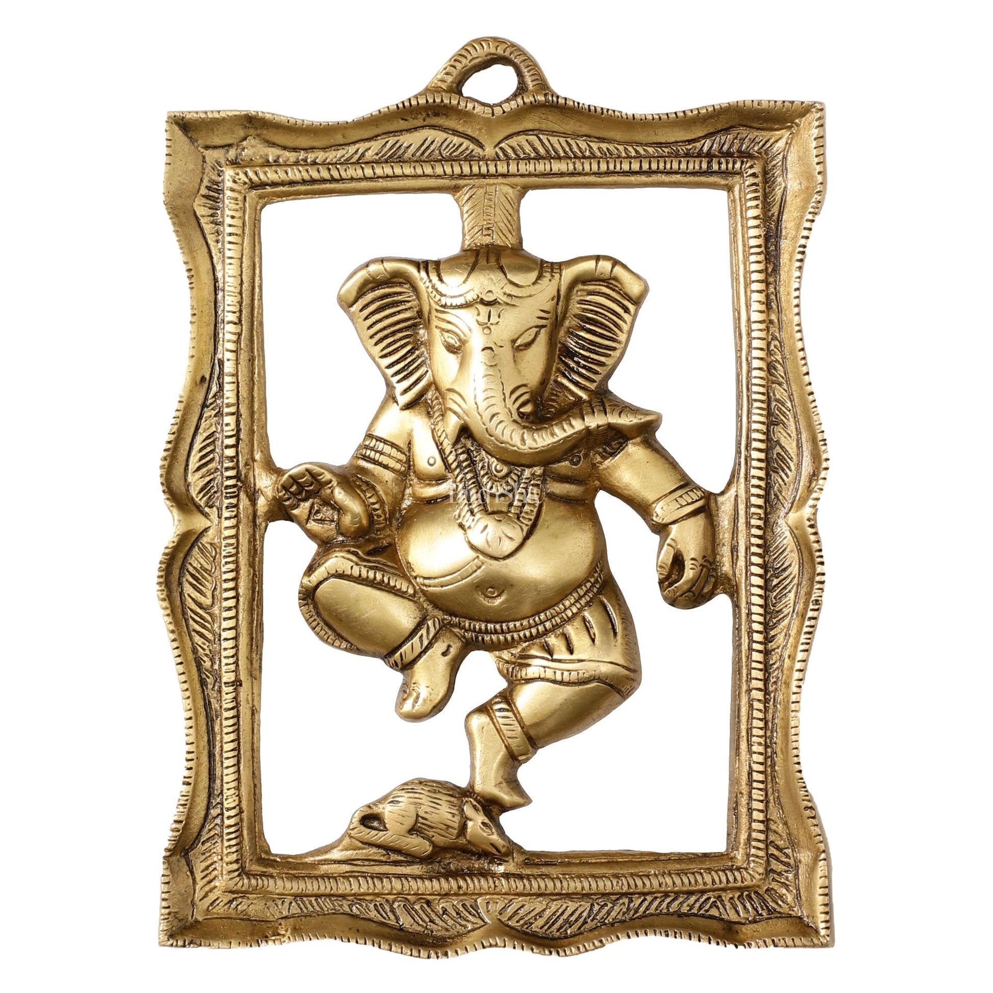 Brass Dancing Ganesha Wall Hanging - 8 x 6 inch