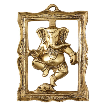 Brass Dancing Ganesha Wall Hanging - 8 x 6 inch