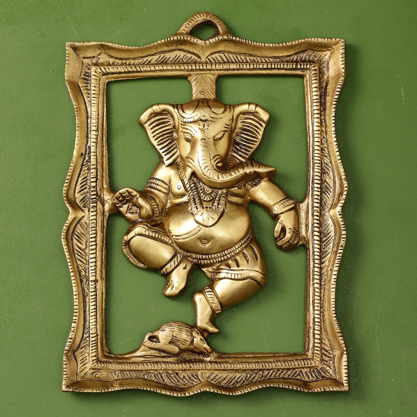 Brass Dancing Ganesha Wall Hanging - 8 x 6 inch