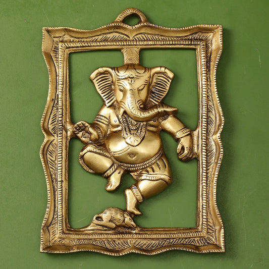 Brass Dancing Ganesha Wall Hanging - 8 x 6 inch