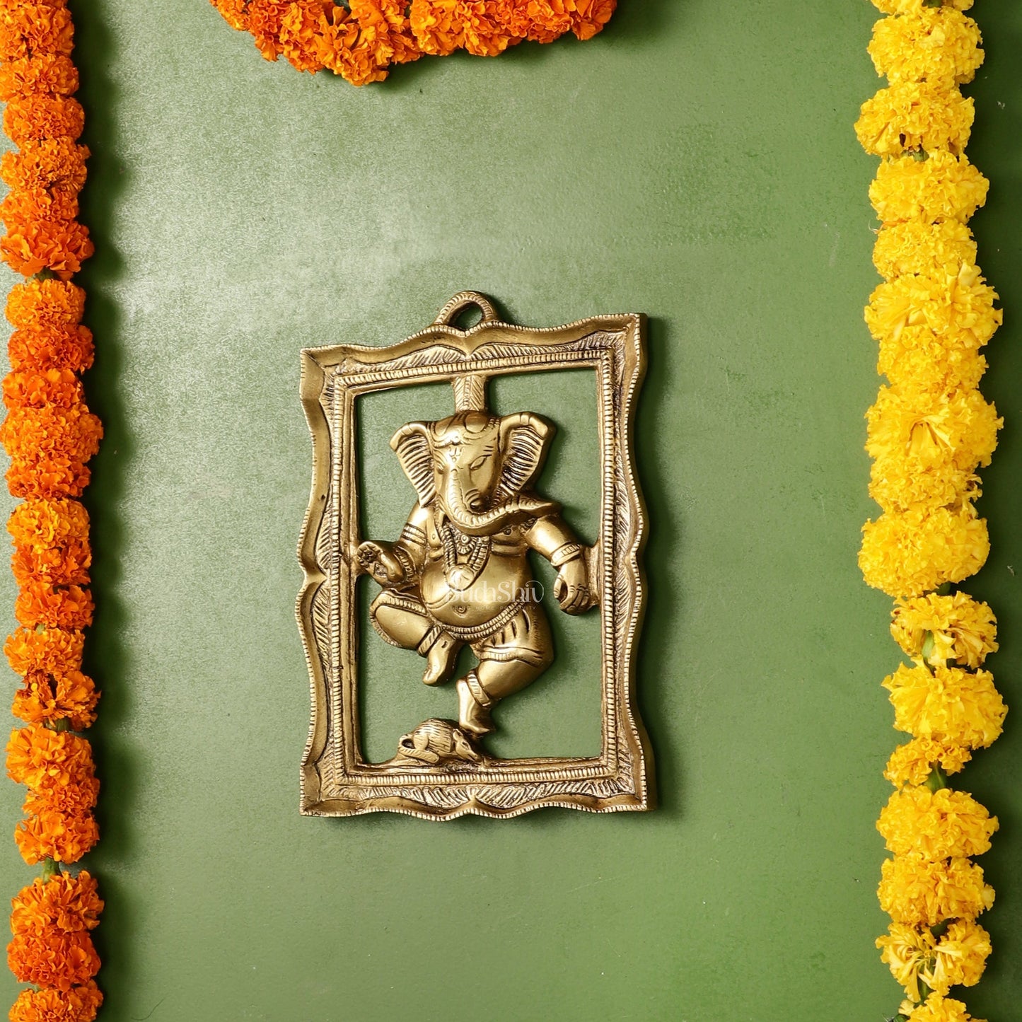 Brass Dancing Ganesha Wall Hanging - 8 x 6 inch