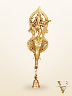 Brass Dancing Ganesha Wall Hanging on Wooden Frame with Premium Fabric - 20" x 13.5"