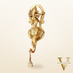 Brass Dancing Ganesha Wall Hanging on Wooden Frame with Premium Fabric - 20" x 13.5"