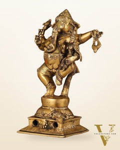 Brass Dancing Ganesha with Siddhi Idol | 10.5" Height | Divine Harmony