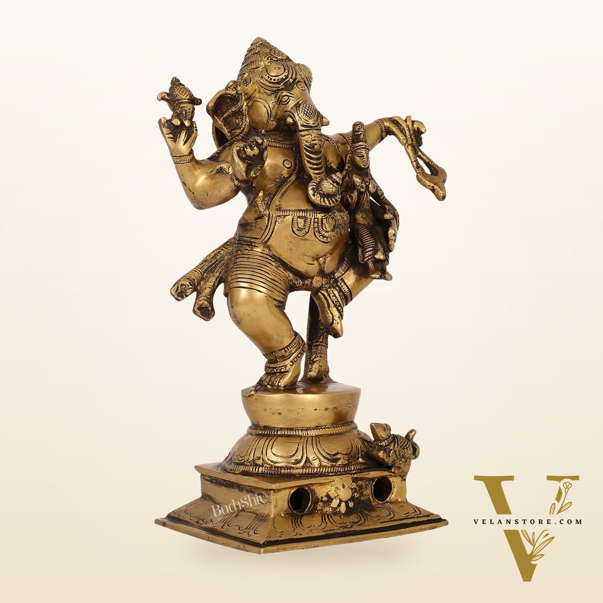 Brass Dancing Ganesha with Siddhi Idol | 10.5" Height | Divine Harmony