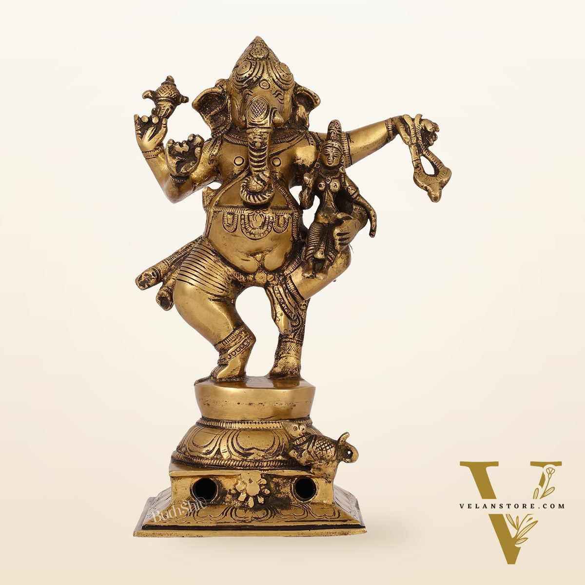 Brass Dancing Ganesha with Siddhi Idol | 10.5" Height | Divine Harmony