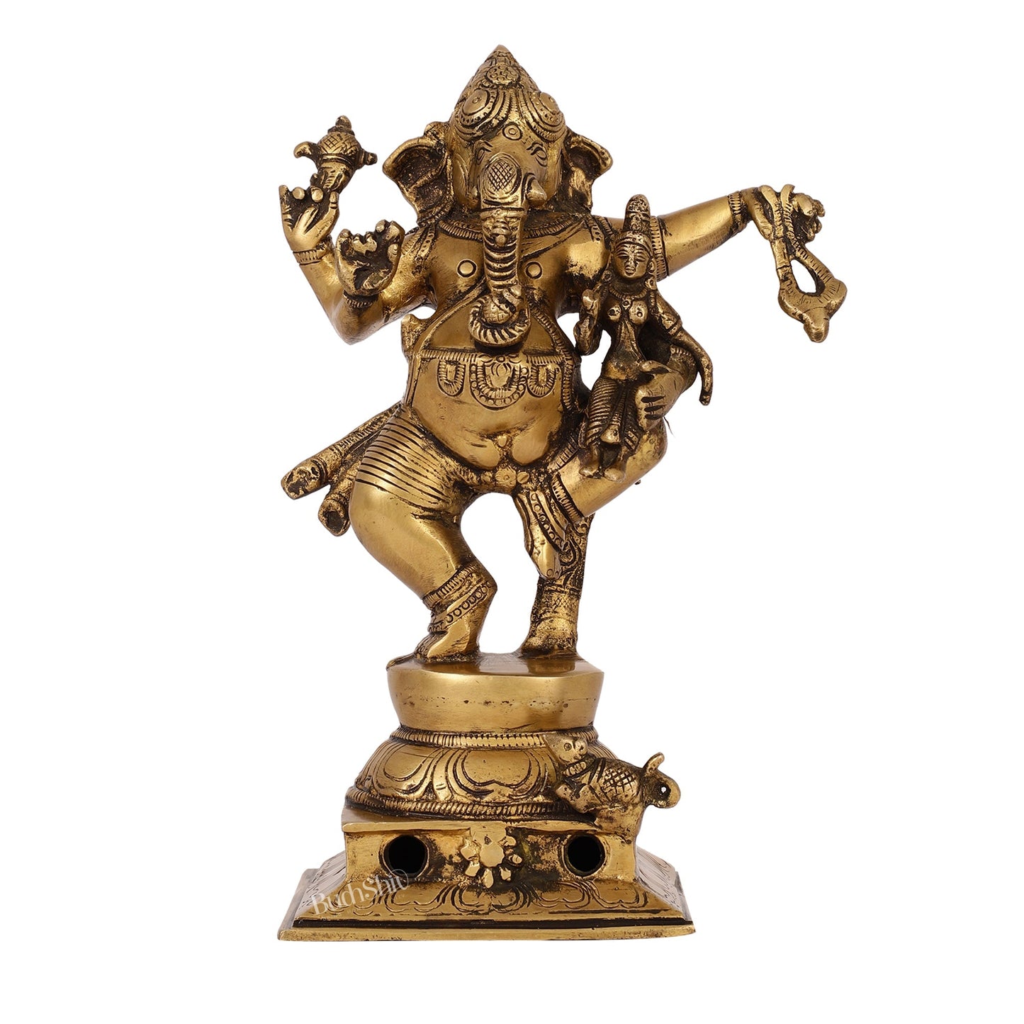 Brass Dancing Ganesha with Siddhi Idol | 10.5" Height | Divine Harmony