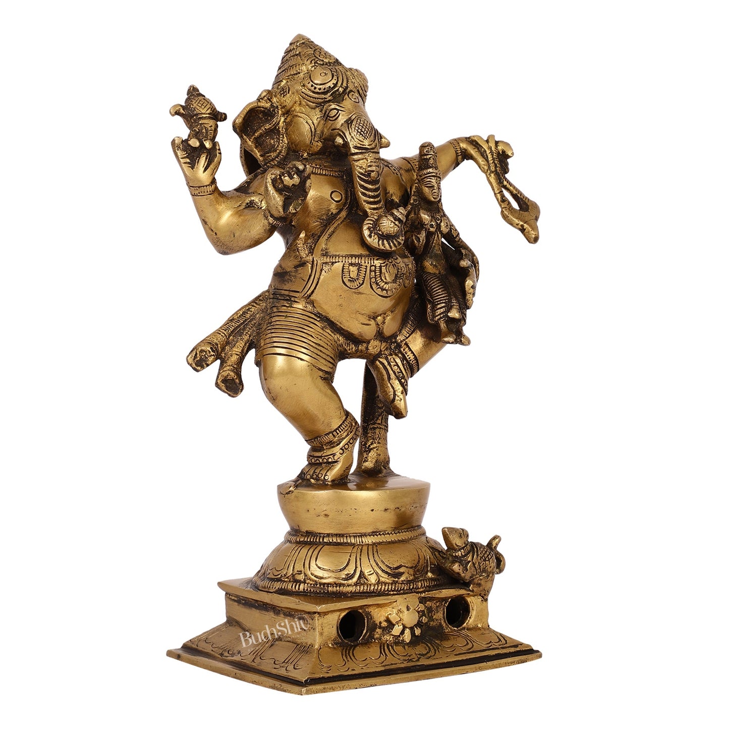 Brass Dancing Ganesha with Siddhi Idol | 10.5" Height | Divine Harmony