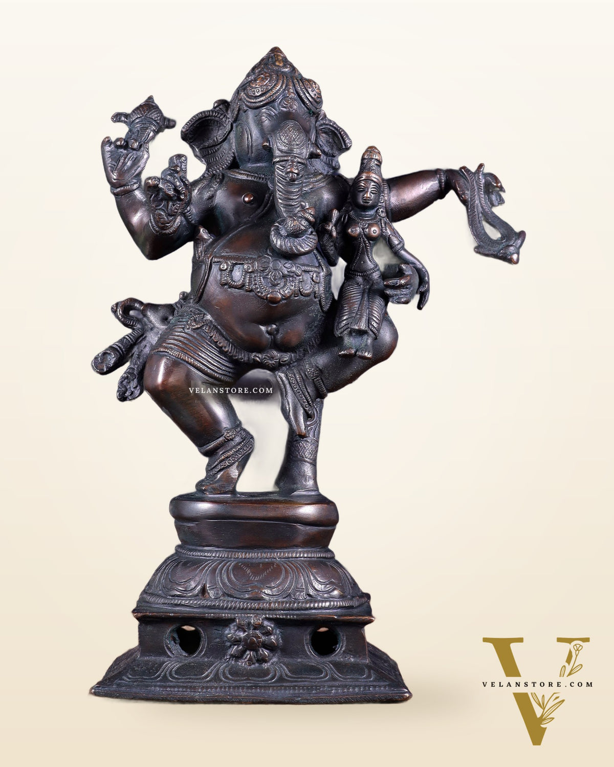 Brass Dancing Ganesha with Siddhi Idol | 10.5" Height