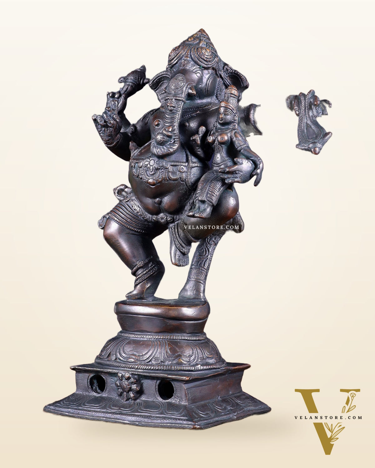Brass Dancing Ganesha with Siddhi Idol | 10.5" Height