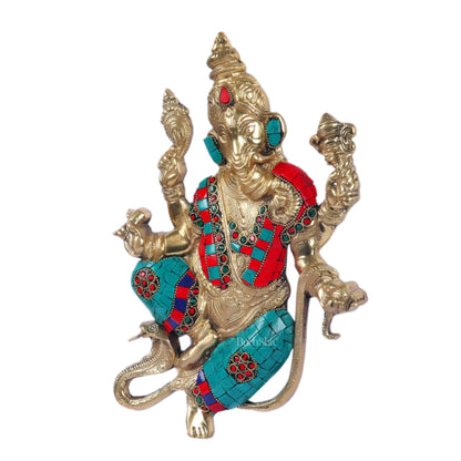Brass Dancing Ganesha with Snake Wall Hanging Stonework 10"