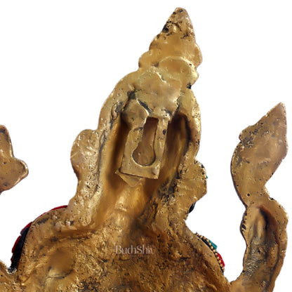 Brass Dancing Ganesha with Snake Wall Hanging Stonework 10"