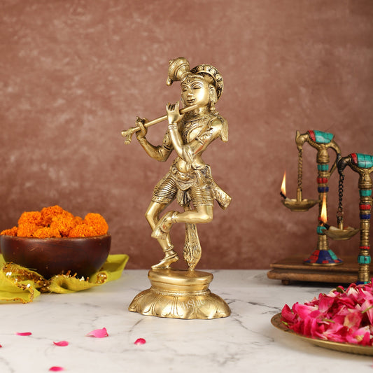 Brass Dancing Krishna idol 12"