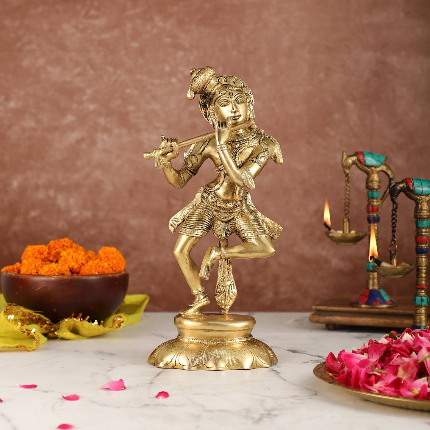 Brass Dancing Krishna idol 12"