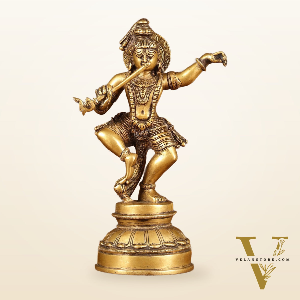 Brass Dancing Krishna Idol | Height: 9 inch