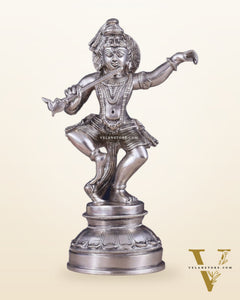 Brass Dancing Krishna Idol | Height: 9 inch with silver plated